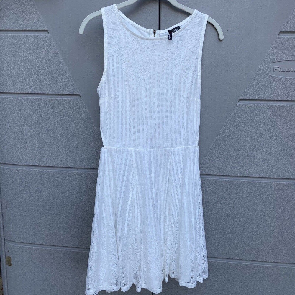 Fire Los Angeles Dress Cream Lace Fit and Flare Lined Sleeveless Cutout Dress M